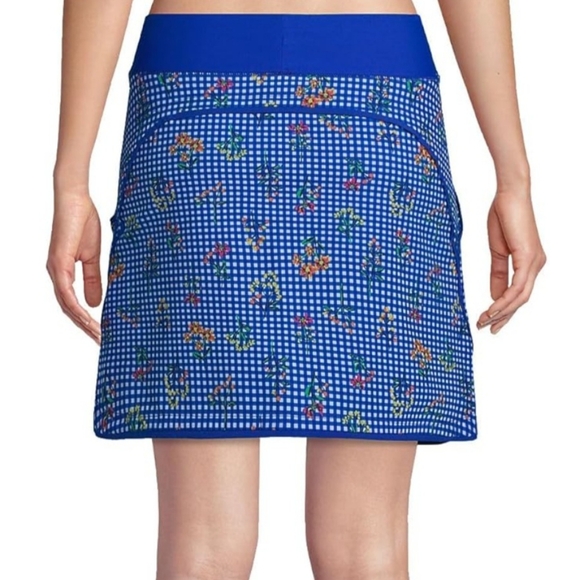Lands' End Blue White Floral Stretch Skort Tennis Preppy Athletic Pockets SZ 10 - Picture 3 of 14